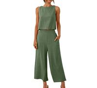 Women's 2 Piece Lounge Set Summer Outfits Casual Sleeveless Camisole Crop Top Capri Wide Leg Pants Jumpsuit Cotton Linen Loungewear Beach Travel Sets Spring Matching Tracksuit