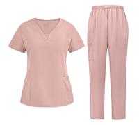 Women's 2 Piece Lounge Sets Scrubs Set Women Solid Color Nurse Scrubs Beauty Uniforms Work Wear & Uniforms Workwear Loose Loungewear Sets for Women Pink