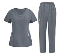 Women's 2 Piece Lounge Sets Scrubs Set Women Solid Color Nurse Scrubs Beauty Uniforms Work Wear & Uniforms Workwear Womens Tracksuit Set Loungewear Sets for Women Dark Gray