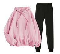 Womens 2 Piece Loungewear Sets, Womens Co Ord Sets Ladies Oversized Baggy Plain Tracksuit 2 Piece Lounge Wear Fleece Hoodie Joggers Outdoor Travel Airport Gym Outfit Loungewear Sportswear