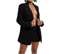Womens 2 Piece Outfit Suit,Women Casual Solid Open Front Blazer and Shorts Suits Set Ladies Elegant Business Office Suit Sets Work Formal Blazer Pants Black