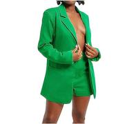 Womens 2 Piece Outfit Suit,Women Casual Solid Open Front Blazer and Shorts Suits Set Ladies Elegant Business Office Suit Sets Work Formal Blazer Pants Green