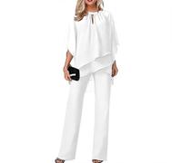 Womens 2 Piece Outfits Dressy Pant Suits for a Wedding Formal Irregular Chiffon Wide Leg Pant Sets for Evening Party (White,3XL)
