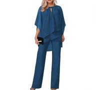 Womens 2 Piece Outfits Dressy Pant Suits for a Wedding Formal Irregular Chiffon Wide Leg Pant Sets for Evening Party (Royal Blue,S)