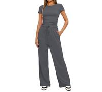 Womens 2 Piece Outfits Sweatsuits Sets Short Sleeve Sweatshirts with Cargo Sweatpants High Rise Wide Leg Trousers with Pockets and Drawstring Elastic Waist Loungewear (Color : Dark Gray, Size : M)