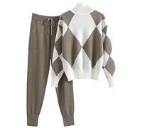 Women's 2 Piece Outfits Wide Leg Pants Matching Lounge Sets Ribbed Knit Loungewear Quarter Zip Striped Sweater Sets