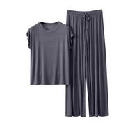 Womens 2 Piece Pajamas Sets Summer Quick Dry Tracksuit Sets Solid Modal Sleeveless Tank Tops and Elastic Waist Long Pants Suit Wide Leg Trousers Co Ord Set Sleepwear Holiday Clothes Grey