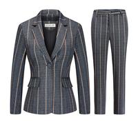 Womens 2 Piece Plaid Suits Set Business Office One Button Blazer Jacket Casual Long Sleeve Pant Suit Set, Streak-b, S