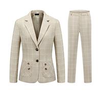 Womens 2 Piece Plaid Suits Set Business Office One Button Blazer Jacket Casual Long Sleeve Pant Suit Set, Apricot 01, Medium