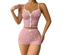 Women's 2 Piece Pyjama Sets Summer V-Neck Cami Tops and Shorts Pj Sets Heart Print Elegant Crop Tank Top Nightwear with Drawstring Shorts Loungwear Sleepwear
