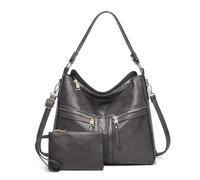 Women's 2-Piece Set PU Tote Bag, Solid Color Shoulder Bag, Large Capacity, Applies to Office Commute, Urban Shopping and Daily Outings (Dark gray two-piece set,31 * 15 * 33CM)