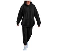 Women's 2 Piece Set Tracksuit Full Set Long Sleeve Sweatsuit Suit Drawstring Elastic Waist-Over Sized Hoodies for Women UK Loungewear with Hooded Plain Sweatshirt Pants Sport Wear Sets Black