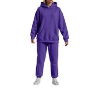 Women's 2 Piece Set Tracksuit Full Set Long Sleeve Sweatsuit Suit Drawstring Elastic Waist-Over Sized Hoodies for Women UK Loungewear with Hooded Plain Sweatshirt Pants Sport Wear Sets Dark Purple
