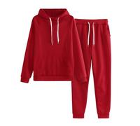 Women's 2 Piece Set Tracksuit Long Sleeve Sweatsuit Suit Drawstring Elastic Waist-Over Sized Hoodies for Women UK Women Loungewear with Hooded Plain Sweatshirt Pants Sport Wear Sets Red