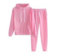 Women's 2 Piece Set Tracksuit Long Sleeve Sweatsuit Suit Drawstring Elastic Waist-Over Sized Hoodies for Women UK Women Loungewear with Hooded Plain Sweatshirt Pants Sport Wear Sets Pink