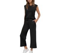 Women's 2 Piece Sets for Women Going Out Navy Pink Grey Summer Lounge Travel Outfits Sleeveless Blouse and Wide Leg Pants Airport Casual Trendy Sweatsuits Size 8 10 12 14 16 18 20 22 24 26 28 30 32