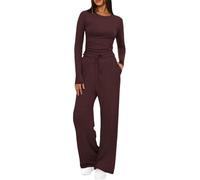 Women's 2 Piece Sets Summer Lounge Sets Spring Long Sleeve Tops and Wide Leg Pants Tracksuit Casual Travel Outfits Summer Beach Vacation Matching Set Comfy Loungewear Homewear