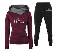 Women's 2-Piece Sporty Tracksuit Women's Cotton Jogging Suit Large Sizes XXL Sports Suit Sweatshirt Trousers with Hood Leisure Suit Tracksuit Sportswear Set 2-Piece Leisure Suit, red, 3XL