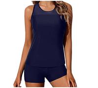 Womens 2 Piece Swimsuit Vintage Fashion Athletic Fit Two Piece Classic Swimming Costume Push Up Modest Beachwear Blue