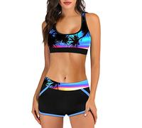 Women's 2 Piece Swimsuits, Push Up Soft Support Top & High Waisted Bottom, Tummy Control Bathing Bikini Suits, 3D Coconut Printed Swimwear, Summer Hawaiian Beach Suit (Suggest Buy one Size Up)