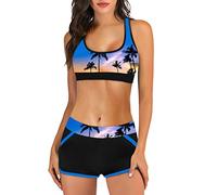 Women's 2 Piece Swimsuits, Push Up Soft Support Top & High Waisted Bottom, Tummy Control Bathing Bikini Suits, 3D Coconut Printed Swimwear, Summer Hawaiian Beach Suit (Suggest Buy one Size Up)