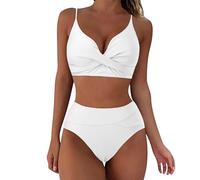 Womens 2 Piece Swimsuits Set Tummy Control Bikini Top Elegant Beachwear Poolside Lounging Swimwear Women Classic Swimming Costume Vacation Tops Bottom UK Summer White