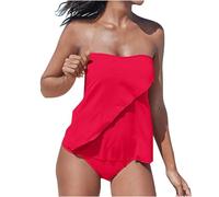 Womens 2 Piece Swimwear Set Swimsuits Tummy Control Bikini Sexy Comfortable Beachwear Perfect for Pool Vacation Summer Swimsuit with Removable Padding Bottoms UK Red