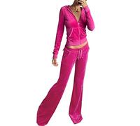 Women's 2 Piece Velour Tracksuit Set Heart Print Long Sleeve Zipper Hoodie Cropped Jacket and Sweatpants Y2K Sweatsuit Set, B-pink, S