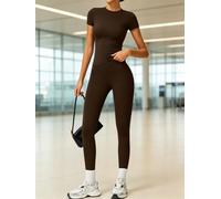 Women's 2 Piece Workout Set Short Sleeve Slim Fit Top and High Waisted Tummy Control Yoga Leggings Activewear Suit Outfit