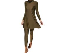 Womens' 2 Pieces Muslim Swimwear Full Cover Burkini Modest Swimsuit Burkini Set Long Sleeve Beach Swimming Suit 2025 Brown