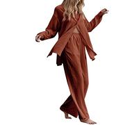 Women's 2 Pieces Outfit Ladies Pleated Co Ord Set Button Down Shirt Top + Trousers Aesthetic Clothes Loungewear Streetwear Workout Clothes for Going Out Holiday Beach Streetwear Workout (C, XXL)