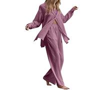 Women's 2 Pieces Outfit Ladies Pleated Co Ord Set Button Down Shirt Top + Trousers Aesthetic Clothes Loungewear Streetwear Workout Clothes for Going Out Holiday Beach Streetwear Workout (D, XXL)