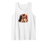 Womens 2 Puppies Two Tricolor Cavalier King Charles Spaniel Tank Top
