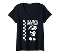 Womens 2 Tone Ska Too Much Fighting Skeleton V-Neck T-Shirt