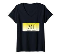 Women's 201 Area Code New Jersey Hoboken Bayonne Union City Hometown V-Neck T-Shirt