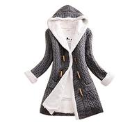 Womens 2023 Fall Winter Warm Comfy Sherpa Lined Fleece Jacket Coat Fashion Designed Long Sleeve Horn Buttons Chunky Knitted Hooded Cardigan Sweaters Knitwear Jumper Coats Outwear Tops with Pockets
