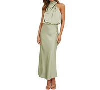 Women's 2024 Elegant Sleeveless Summer Dresses Backless Satin Solid Color Cocktail Party Maxi Dresses Green