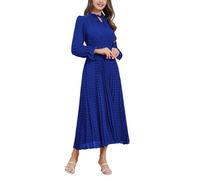 Women's 2024 Fall Midi Dress Casual Long Sleeve Swiss Dot Pleated A Line Flowy Cocktail Dresses Wedding Guest Dress, Blue, XXL