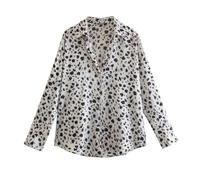 Women's 2024 Spring Fall -Neck Satin Casual Shirts Loose Wild High Street Blouses Spotted Color L