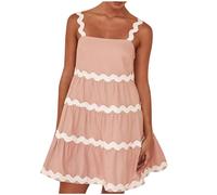 Women's 2024 Summer Sleeveless Dresses Ruffle Tiered Layered Swing A Line Mini Sundress Elegant Plain Midi Dress Bohemian Beach Holiday Dress Party Flowy Dresses Holiday Vacation Pink
