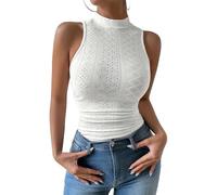 Women's 2025 Camisoles Tanks Tops soft Basic Vest 2024 Women's Fashionable Simple Open Umbilical High Neck Mesh Versatile Tank Top Basics Women Pajama (White, L)