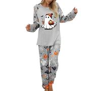 Womens 2025 Halloween Ghost Face Pyjamas Set Funny Pumpkin Printed Long Sleeve Sleepwear Holiday Loungewear PJs