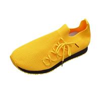 Women's 2025 Solid Color Casual -Top Sneakers, Comfortable and Stylish, Ideal for Daily Wear Outdoor Activities Sneakers Women Europe and The States Fly Weaving Top Flat Sneaker Boots (Yellow, 4)