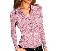 Women's 2025 Summer Fall Long Sleeve Henley T Shirts Button Floral Graphic Print Slim Fit Casual Basic Tops Blouse Graduation Gifts,White Cute Top Puffy Sleeves Tops for Women Womens Plain,u238k