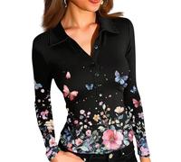Women's 2025 Summer Fall Long Sleeve Henley T Shirts Button Floral Graphic Print Slim Fit Casual Basic Tops Blouse Sister Gifts,Fall Tee Shirts for Women Plus Size Yoga Tops Sleeveless Top,u263k