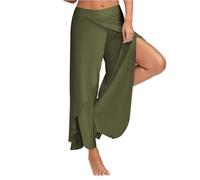Women's 2025 Summer Flowy High Slit Wide Leg Lounge Pants Casual Loose Lightweight Palazzo Plus Size Trousers Yoga Dance (Dark Green,L)