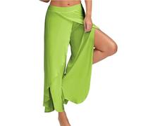 Women's 2025 Summer Flowy High Slit Wide Leg Lounge Pants Casual Loose Lightweight Palazzo Plus Size Trousers Yoga Dance (Light Green,5XL)