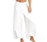 Women's 2025 Summer Flowy High Slit Wide Leg Lounge Pants Casual Loose Lightweight Palazzo Plus Size Trousers Yoga Dance (White,5XL)