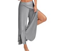 Women's 2025 Summer Flowy High Slit Wide Leg Lounge Pants Casual Loose Lightweight Palazzo Plus Size Trousers Yoga Dance (Light Gray,M)