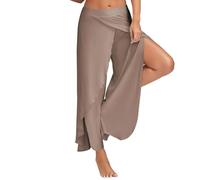 Women's 2025 Summer Flowy High Slit Wide Leg Lounge Pants Casual Loose Lightweight Palazzo Plus Size Trousers Yoga Dance (Khaki,M)